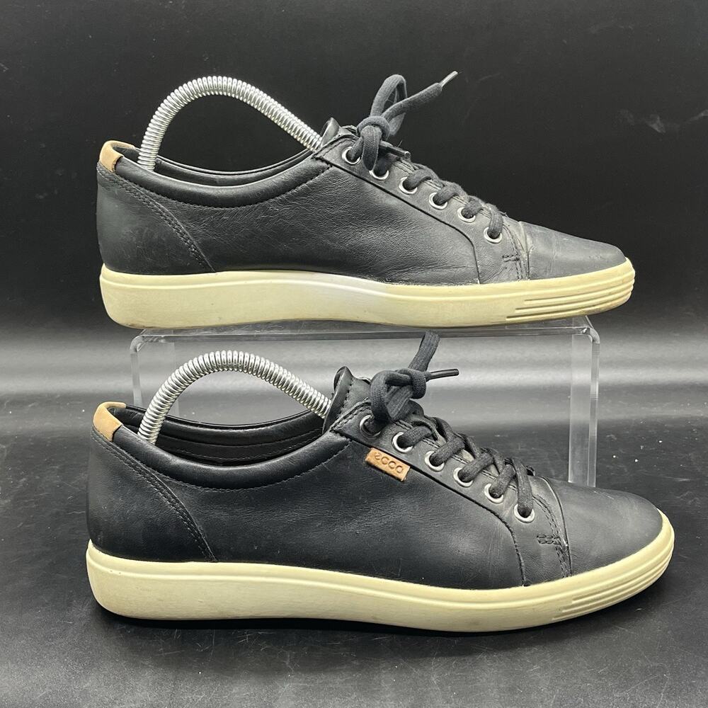 Ecco Shoes Womens 9 Soft 7 Casual Sneakers Black Leather Lace Up Casual Comfort